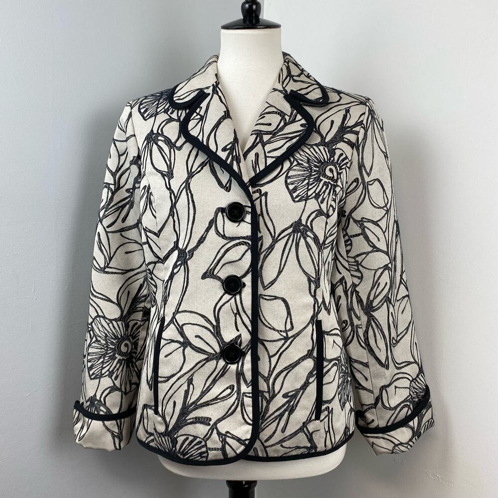 Victor Acosta Embroidered Scribble Floral Blazer Jacket Small Business